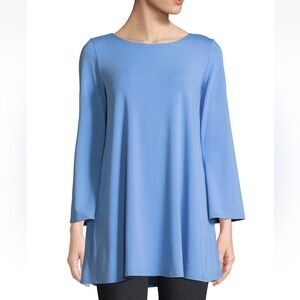 $160 Eileen Fisher Wide-Sleeve Ballet-Neck Viscose Jersey Tunic Bluebird XL NWT
